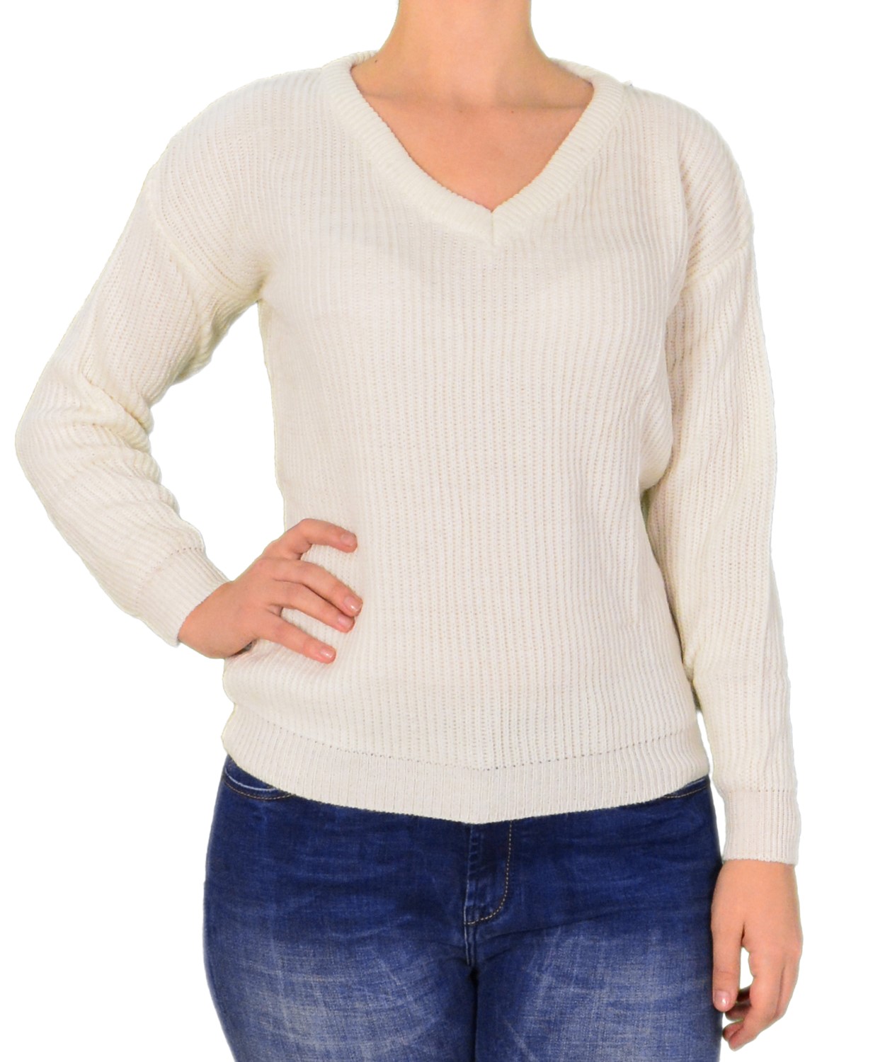 Γυναικείο μακρυμάνικο πλεκτό μπλουζάκι λευκό 30196